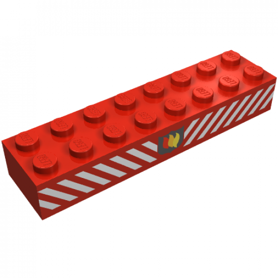 Brick 2 x 8 with Fire Logo Badge and White Diagonal Stripes Pattern