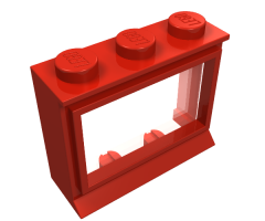 Window 1 x 3 x 2 with Extended Lip and Solid Studs, with Fixed Glass