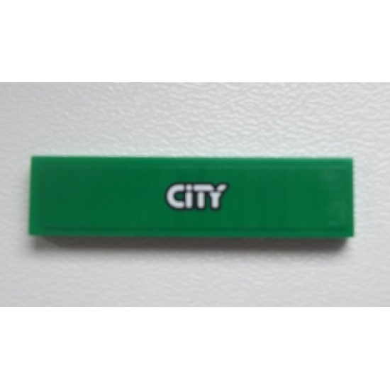 Tile 1 x 4 with Silver 'CITY' on Green Background Pattern (Sticker) - Set 60020