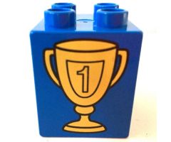 Duplo, Brick 2 x 2 x 2 with Trophy Cup Number 1 in Shield Pattern