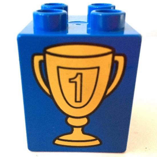 Duplo, Brick 2 x 2 x 2 with Trophy Cup Number 1 in Shield Pattern