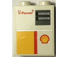 Brick 1 x 2 x 2 with Inside Stud Holder with Shell Logo and 'Shell V-Power' Pattern (Sticker) - Set 40195
