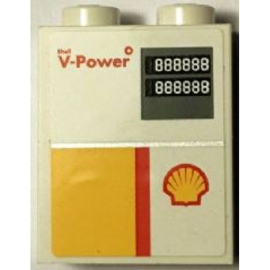 Brick 1 x 2 x 2 with Inside Stud Holder with Shell Logo and 'Shell V-Power' Pattern (Sticker) - Set 40195