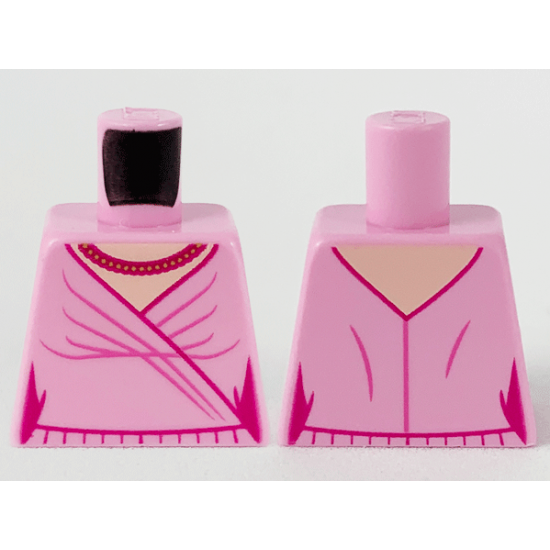 Torso Female Dress, Light Nougat Neck, Magenta and Gold Necklace, Magenta Hem and Gather Lines Pattern