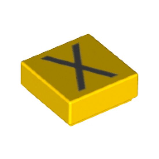 Tile 1 x 1 with Silver Capital Letter X Pattern