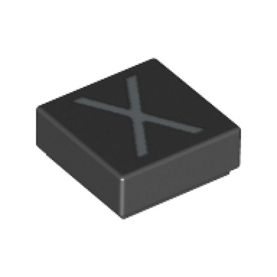 Tile 1 x 1 with Silver Capital Letter X Pattern
