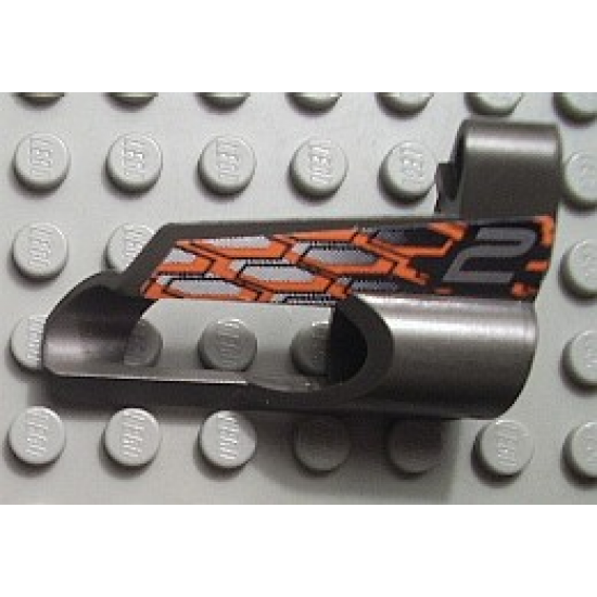 Technic, Panel Fairing # 5 Small Short, Large Hole, Side A with '2', Silver, Black and Orange Pattern (Sticker) - Set 8468