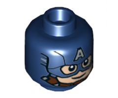 Minifigure, Head Male Mask with Eye Holes and Letter A on Forehead, Chin Strap, Smile Pattern (Captain America) - Hollow Stud