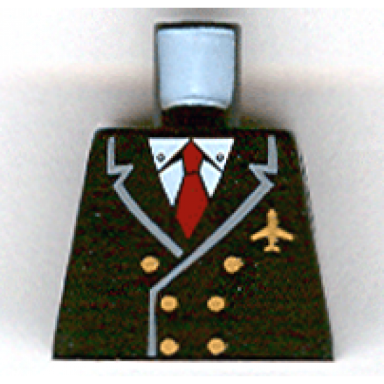 Torso Airplane Pilot, Suit Double Breasted, Red Tie, Gold Buttons and Logo Pin Pattern