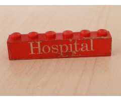 Brick 1 x 6 with White 'Hospital' Text on Red Background Pattern (Sticker) - Sets 363-1 / 555-1
