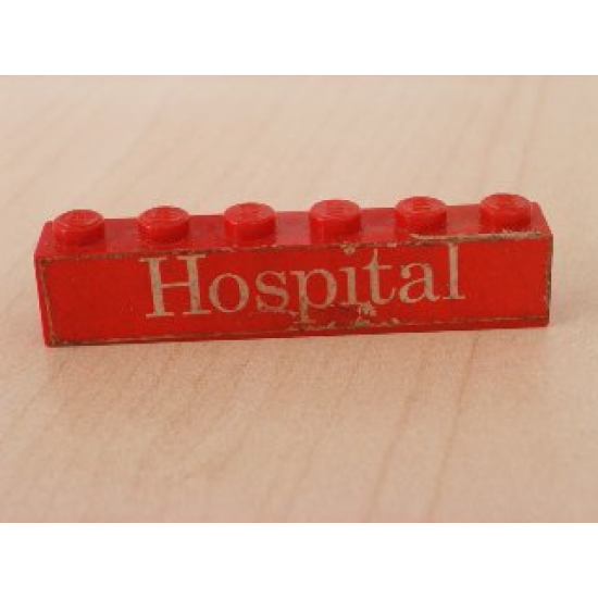 Brick 1 x 6 with White 'Hospital' Text on Red Background Pattern (Sticker) - Sets 363-1 / 555-1