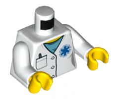Torso Hospital Lab Coat, Medium Azure Scrubs, Blue EMT Star of Life, Pocket with Pen Pattern / White Arms / Yellow Hands