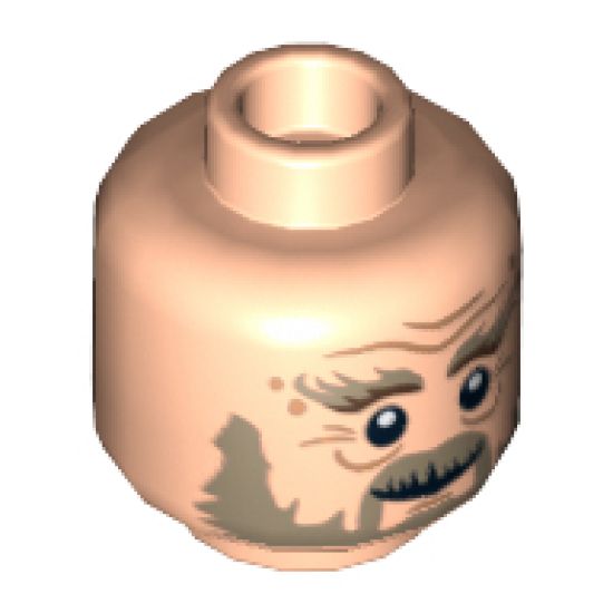 Minifigure, Head Dual Sided LotR Beard Dark Tan, Bushy Eyebrows, Wrinkles, White Pupils, Smile / Shouting Pattern (Radagast) - Hollow Stud