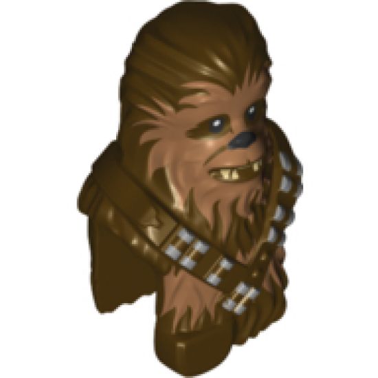 Minifigure, Head, Modified SW Wookiee with Double Bandolier and Pouch, Chewbacca with Dark Tan Face Fur and Teeth Pattern