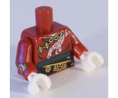 Torso Kimono Robe with Dragon and Black and Green Obi Sash Pattern / Dark Red Arm Left / Dark Red Arm Right with Gold Bracelet Pattern / White Hands