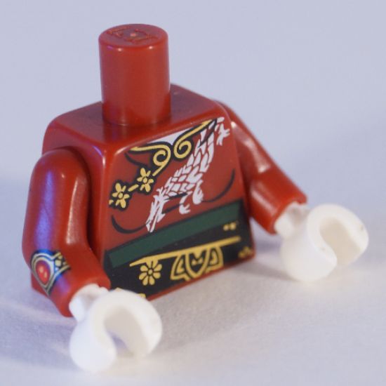 Torso Kimono Robe with Dragon and Black and Green Obi Sash Pattern / Dark Red Arm Left / Dark Red Arm Right with Gold Bracelet Pattern / White Hands