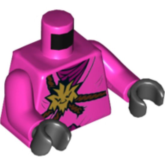 Torso Ninjago Brown Rope, Gold Medallion and Magenta Undershirt Pattern / Dark Pink Arms / Black Hands
