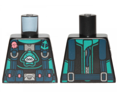 Torso Diving Suit with Dark Turquoise Shark and Anchor and Dark Pink Octopus Pattern