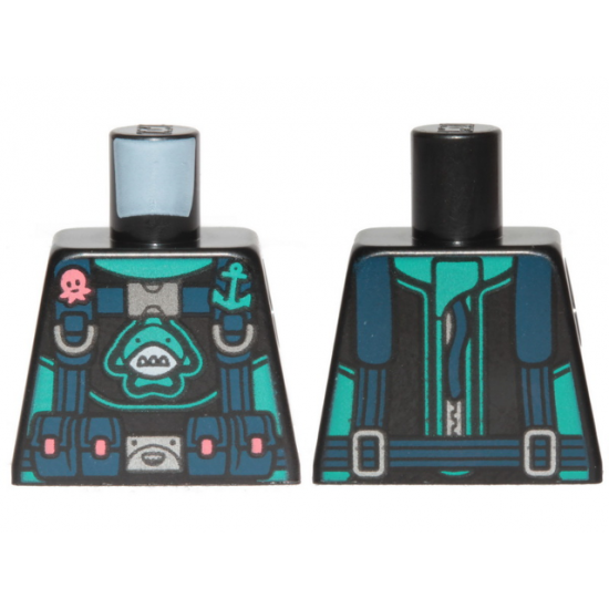 Torso Diving Suit with Dark Turquoise Shark and Anchor and Dark Pink Octopus Pattern