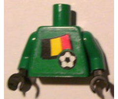 Torso Soccer Belgian Goalie, Belgian Flag Sticker Front, White Number Sticker Back (specify number in listing) / Green Arms / Black Hands