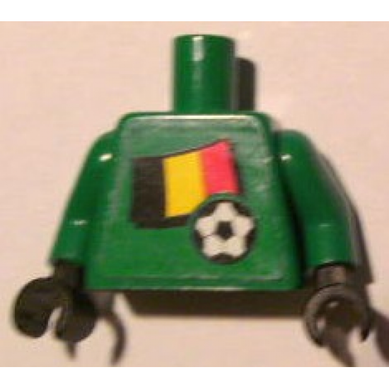 Torso Soccer Belgian Goalie, Belgian Flag Sticker Front, White Number Sticker Back (specify number in listing) / Green Arms / Black Hands
