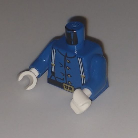 Torso Western Cavalry Uniform, 4 Buttons, Suspenders Pattern / Blue Arms / White Hands