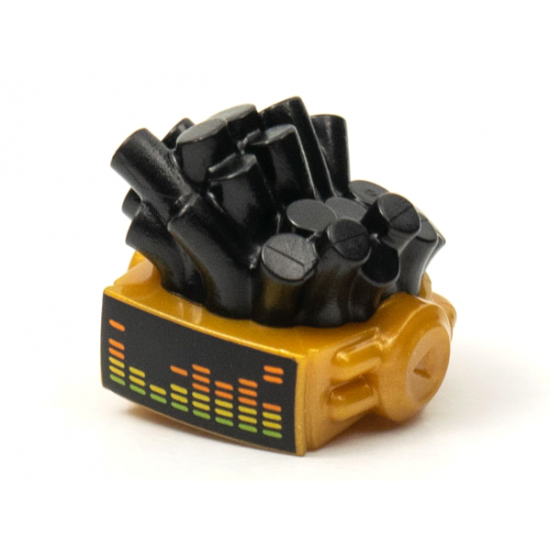 Minifigure, Hair Tubes/Cables and Pearl Gold Robot VR Visor Headset with Music Equalizer Pattern
