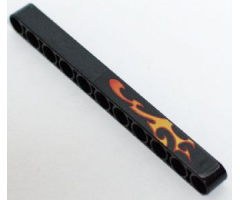 Technic, Liftarm 1 x 11 Thick with Yellow and Orange Flame Pattern Model Left Side (Sticker) - Set 8646