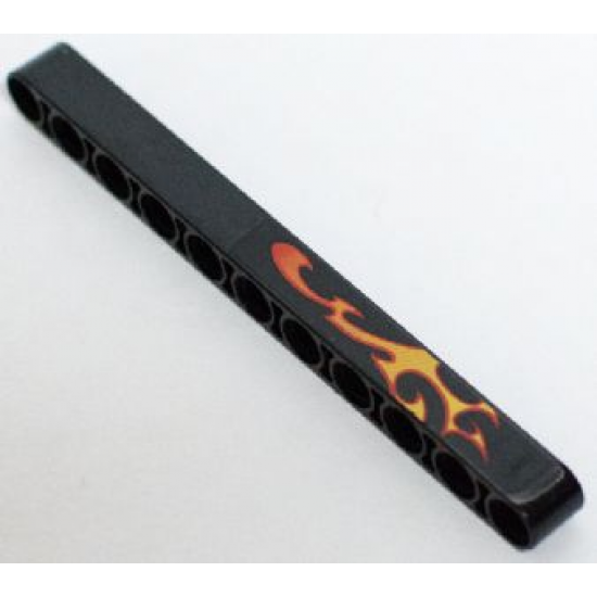 Technic, Liftarm 1 x 11 Thick with Yellow and Orange Flame Pattern Model Left Side (Sticker) - Set 8646
