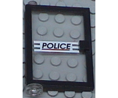 Door 1 x 4 x 5 Left with Trans-Clear Glass and 'POLICE' Red Line Pattern (Sticker) - Set 6398