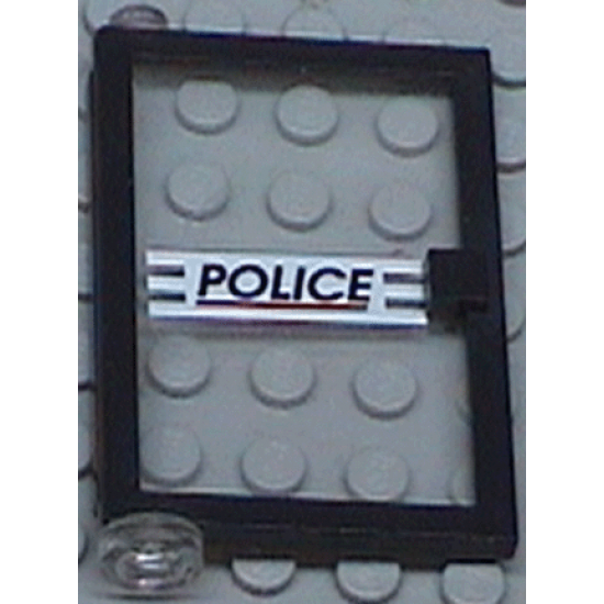 Door 1 x 4 x 5 Left with Trans-Clear Glass and 'POLICE' Red Line Pattern (Sticker) - Set 6398