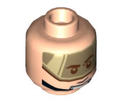 Minifigure, Head Dual Sided Dark Tan Visor, Stern Black Eyebrows, Chin Strap / Open Mouth Grin Pattern (SW T-16 Skyhopper Pilot) - Hollow Stud