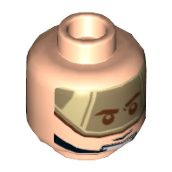 Minifigure, Head Dual Sided Dark Tan Visor, Stern Black Eyebrows, Chin Strap / Open Mouth Grin Pattern (SW T-16 Skyhopper Pilot) - Hollow Stud