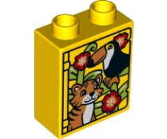 Duplo, Brick 1 x 2 x 2 with Tiger and Toucan Pattern