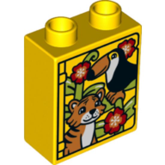 Duplo, Brick 1 x 2 x 2 with Tiger and Toucan Pattern