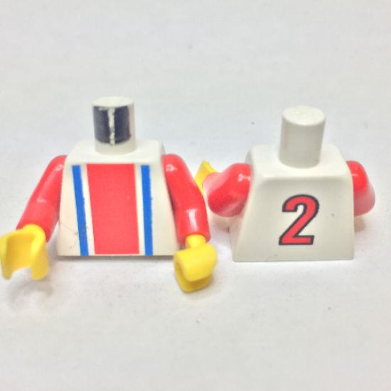 Torso Soccer Vertical Striped Red/Blue and No. 2 Back Pattern / Red Arms / Yellow Hands