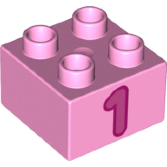 Duplo, Brick 2 x 2 with Number 1 Dark Pink Pattern