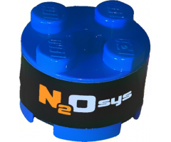 Brick, Round 2 x 2 with Axle Hole with 'N2Osys' Pattern (Sticker) - Set 8649