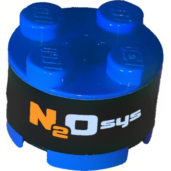 Brick, Round 2 x 2 with Axle Hole with 'N2Osys' Pattern (Sticker) - Set 8649