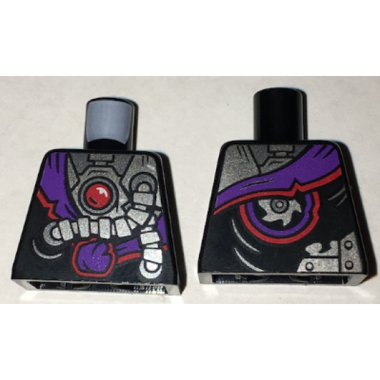 Torso Ninjago Robe with Purple Sash with Knot, Mechanical Parts and Silver Saw Blade Pattern