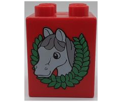 Duplo, Brick 2 x 2 x 2 with Horse Head and Wreath Pattern