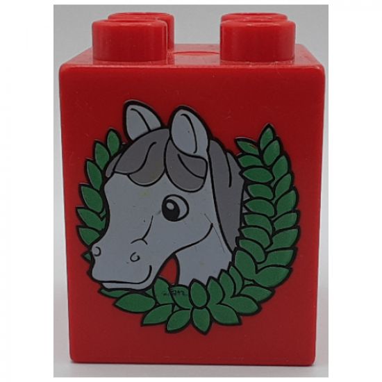 Duplo, Brick 2 x 2 x 2 with Horse Head and Wreath Pattern