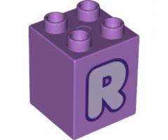 Duplo, Brick 2 x 2 x 2 with Letter R Lavender Pattern