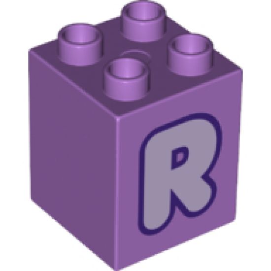 Duplo, Brick 2 x 2 x 2 with Letter R Lavender Pattern