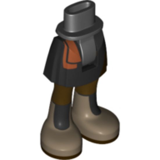 Mini Doll, Legs with Hips and Skirt, Dark Orange Sash, Dark Brown Legs and Dark Tan Boots Pattern