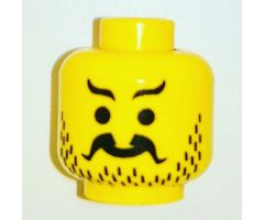 Minifigure, Head Moustache Curly and Split, Short Wavy Eyebrows, Stubble Pattern - Blocked Open Stud