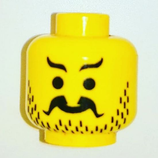 Minifigure, Head Moustache Curly and Split, Short Wavy Eyebrows, Stubble Pattern - Blocked Open Stud