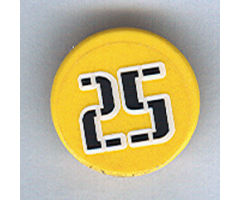 Road Sign 2 x 2 Round with Clip with Black Number 25 in White Outline Pattern (Sticker) - Set 3424