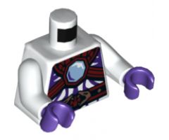 Torso Ninjago Snake with Bright Light Blue Gem, Black and Red Armor and Belt with Copper Snake Heads Pattern / White Arms / Dark Purple Hands