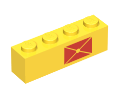 Brick 1 x 4 with Red Envelope Pattern, Right Side